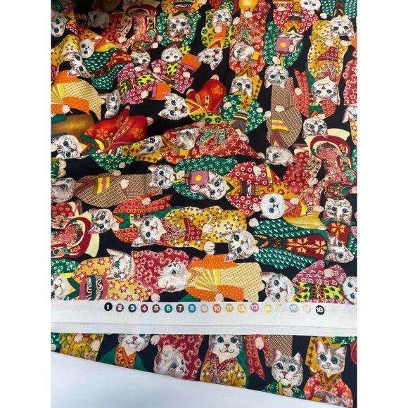 Kimono Cats Fabric Hobby Lobby 100% Cotton Made In Korea 44" x 36" Color Print - Picture 3 of 4